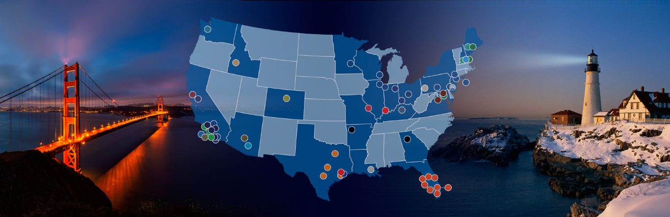map of TRG companies Map showing location of TRG companies in U.S.